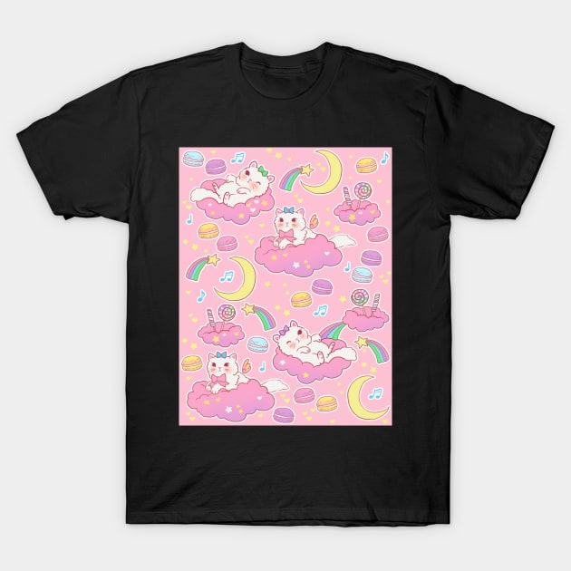 Dreamy Kitties on Pink T-Shirt by FrostedSoSweet